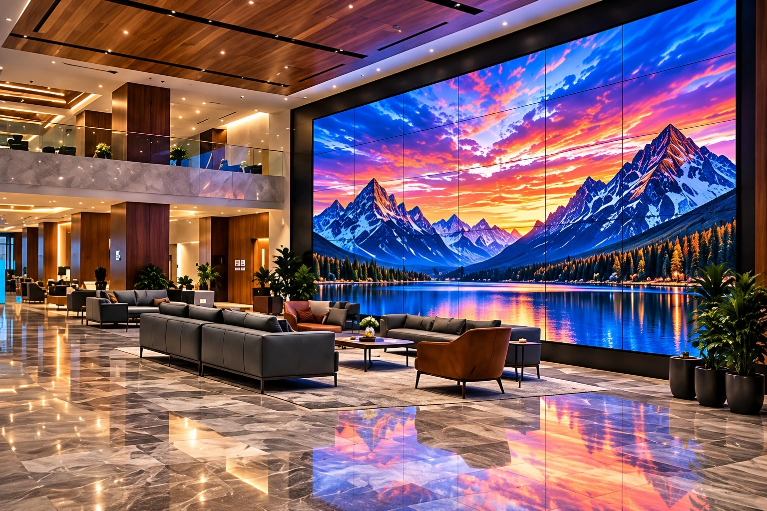 Large direct-view LED wall in a premium corporate lobby